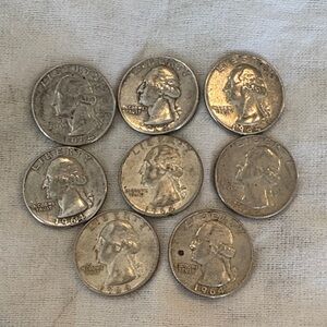Set of 8 Vintage 1964 Silver Quarters Collection
